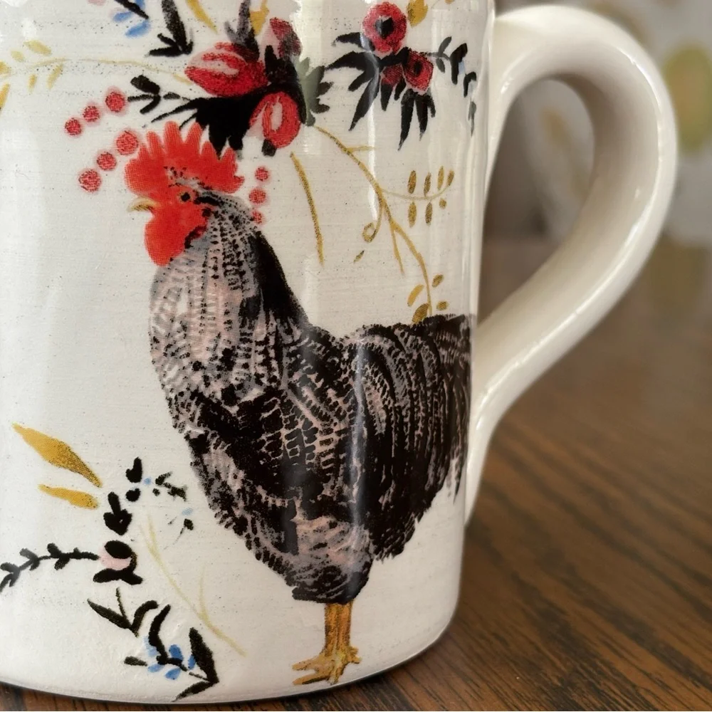 Floral Rooster Mug - White and Black